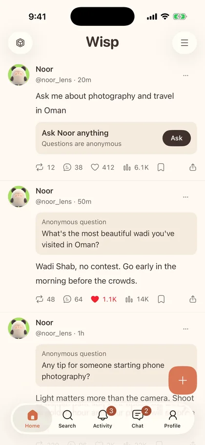 Anonymous questions and answers on a Wisp profile